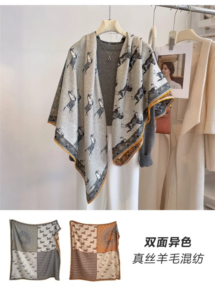 Real wool silk scarf air conditioner shawl outer and large square