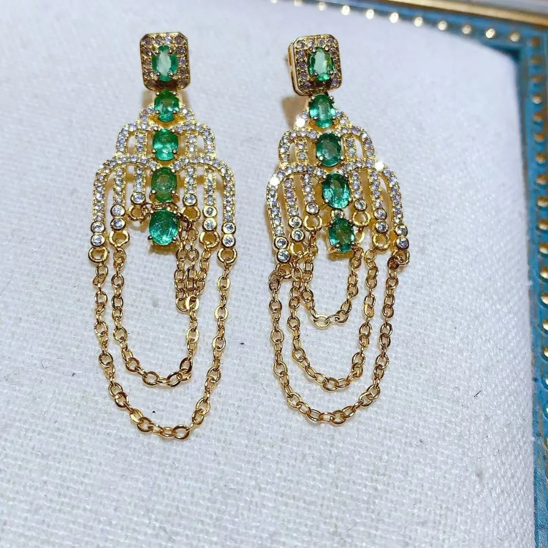 

Natural Emerald Eardrop S925 Silver Light Luxury Design Elegant Delicate Perfect Festive Gift Showcasing Romantic Elegance