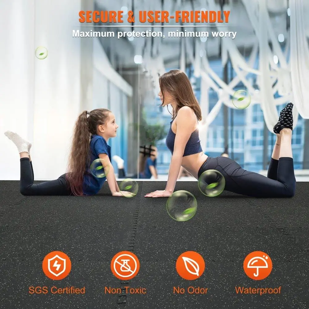 25PCS 24x24in Interlocking for gym Floor Mats 1/2in Thick EVA Foam Waterproof Puzzle Flooring for Home Garage Exercise Black