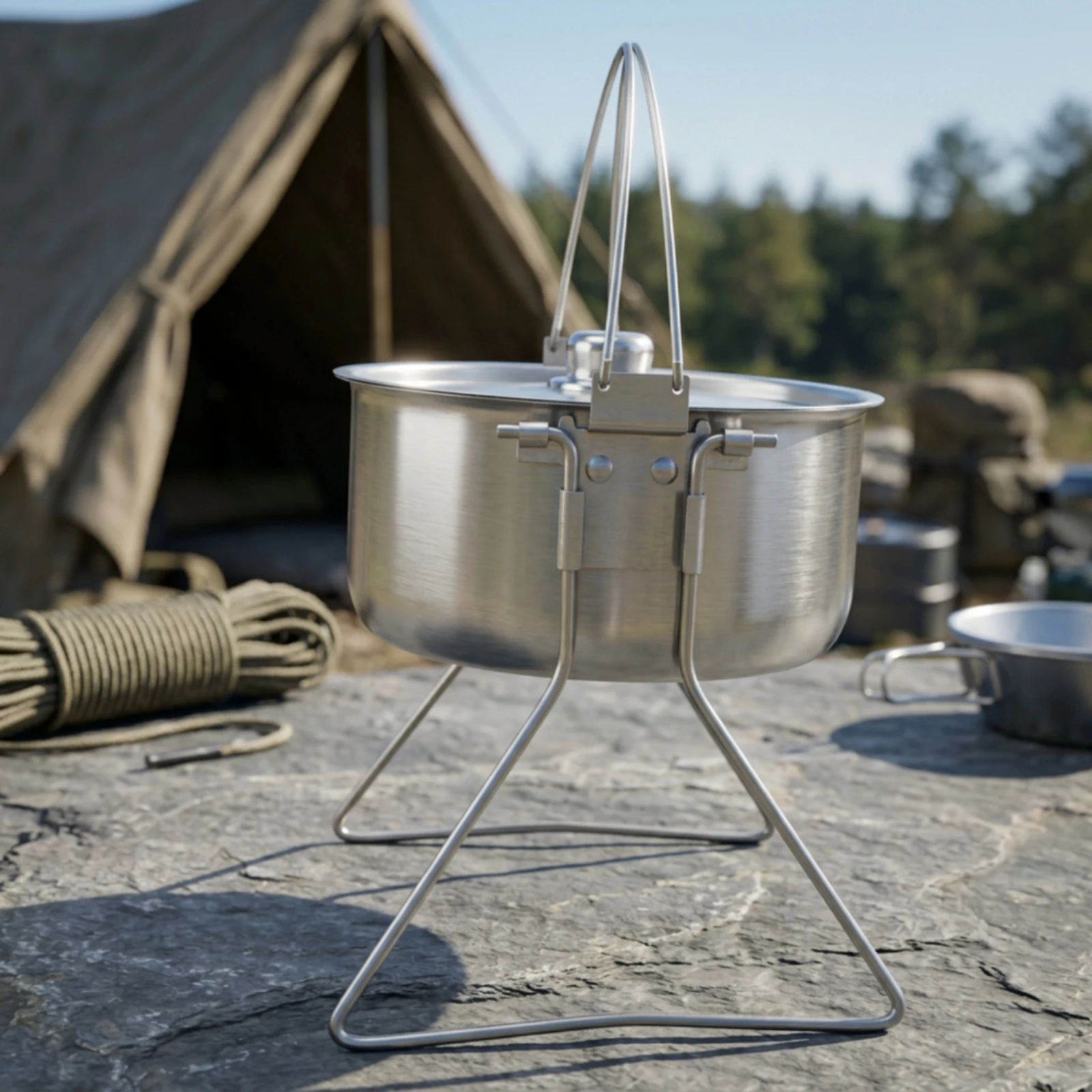 Camping Cooking Pot Tripod - Pentola con Supporto a Treppiede, Pentola