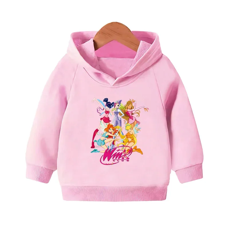 The Winx Butterfly Fairy Cartoon Kids Hooded Hoodies Cute Girls Clothes Children Sweatshirts Autumn Baby Pullover Tops,KMT5425