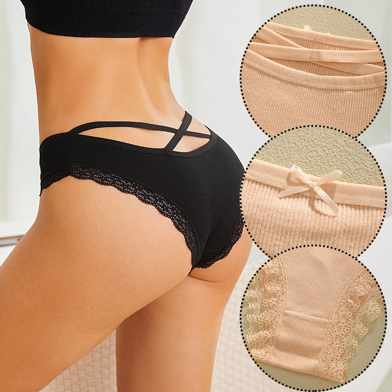 6 قطعة سراويل النساء القطن الأزهار الدانتيل الملابس الداخلية الحميمة حجم كبير M-XXL العصرية المرقعة الدانتيل ملخصات الإناث لينة السروال