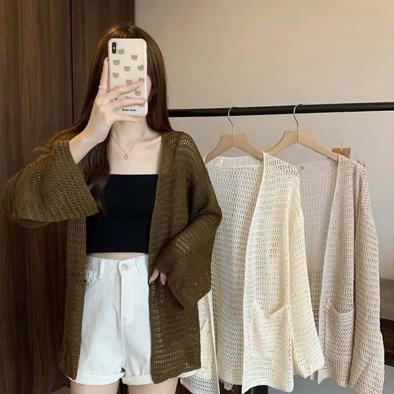 Zomer Zonnebrandcrème Shirt Elegant Hollow Out Dunne Gebreide Blouse Koreaanse Mode See Through Losse Top Casual Dames Vest Z494