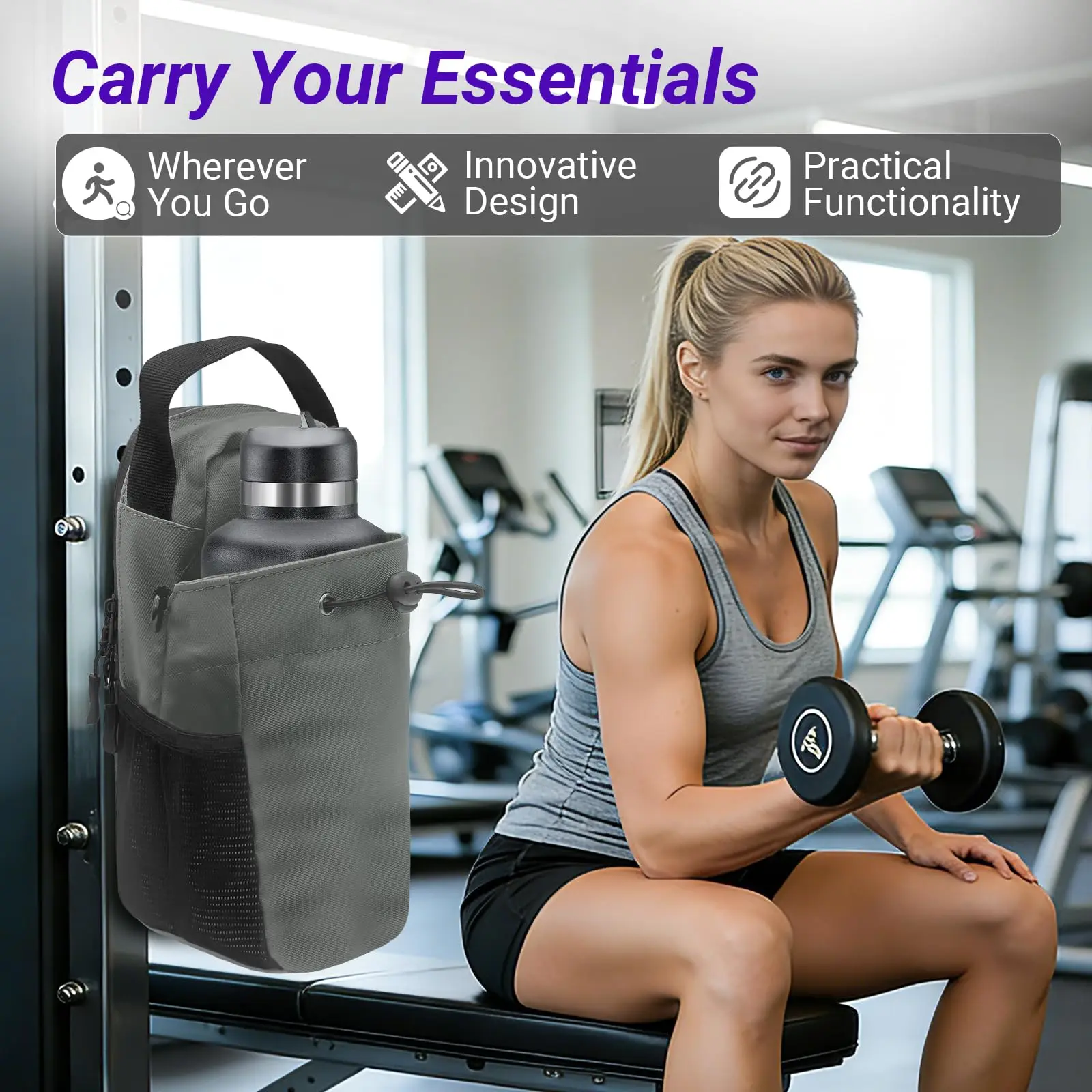WOOJACK Magnetic Gym Bag for Men & Women Magnetic Water Bottle Holder Small Gym Accessories Crossbody Bag for Fitness Lovers