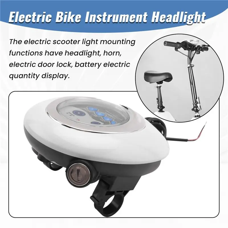 Limited Time Offer 3 In1 LED Headlight Electric Bike Scooter Frontlight Light Horn Lock Instrument Panel Horn Instrument Headlig
