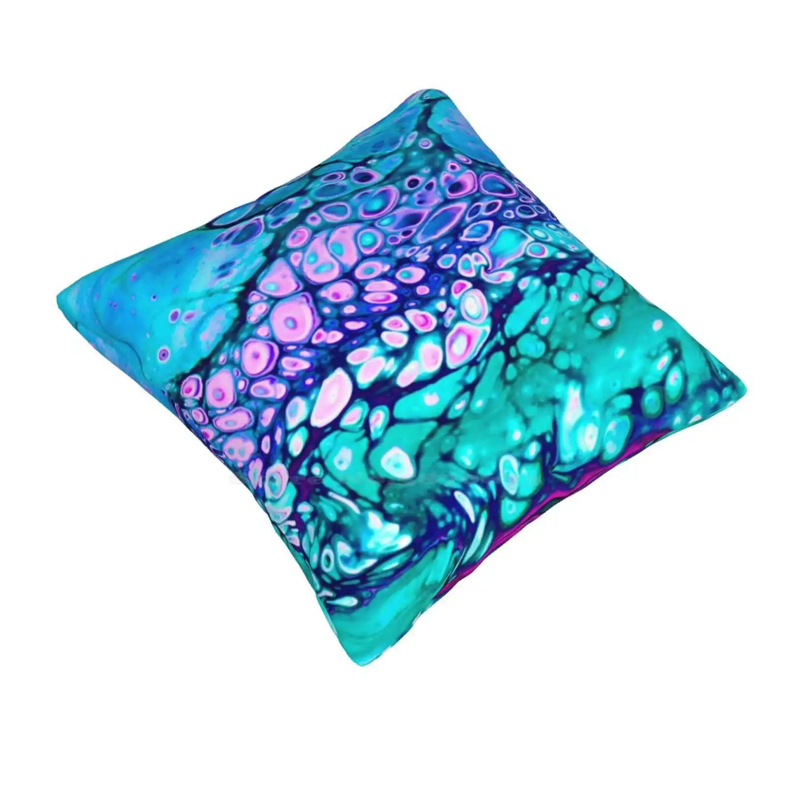 “Galaxy Cells” Acrylic Pour Design Funny Cute Decor Square Pillowcase Acrylic Pour Abstract Art Blue Green Galaxy Space Alien