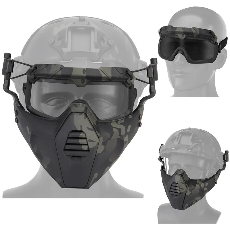 Tactical Combat Mask Goggles Hunting Protective Safety Shooting Masks with Goggles Utility Fast Helmet Accessories