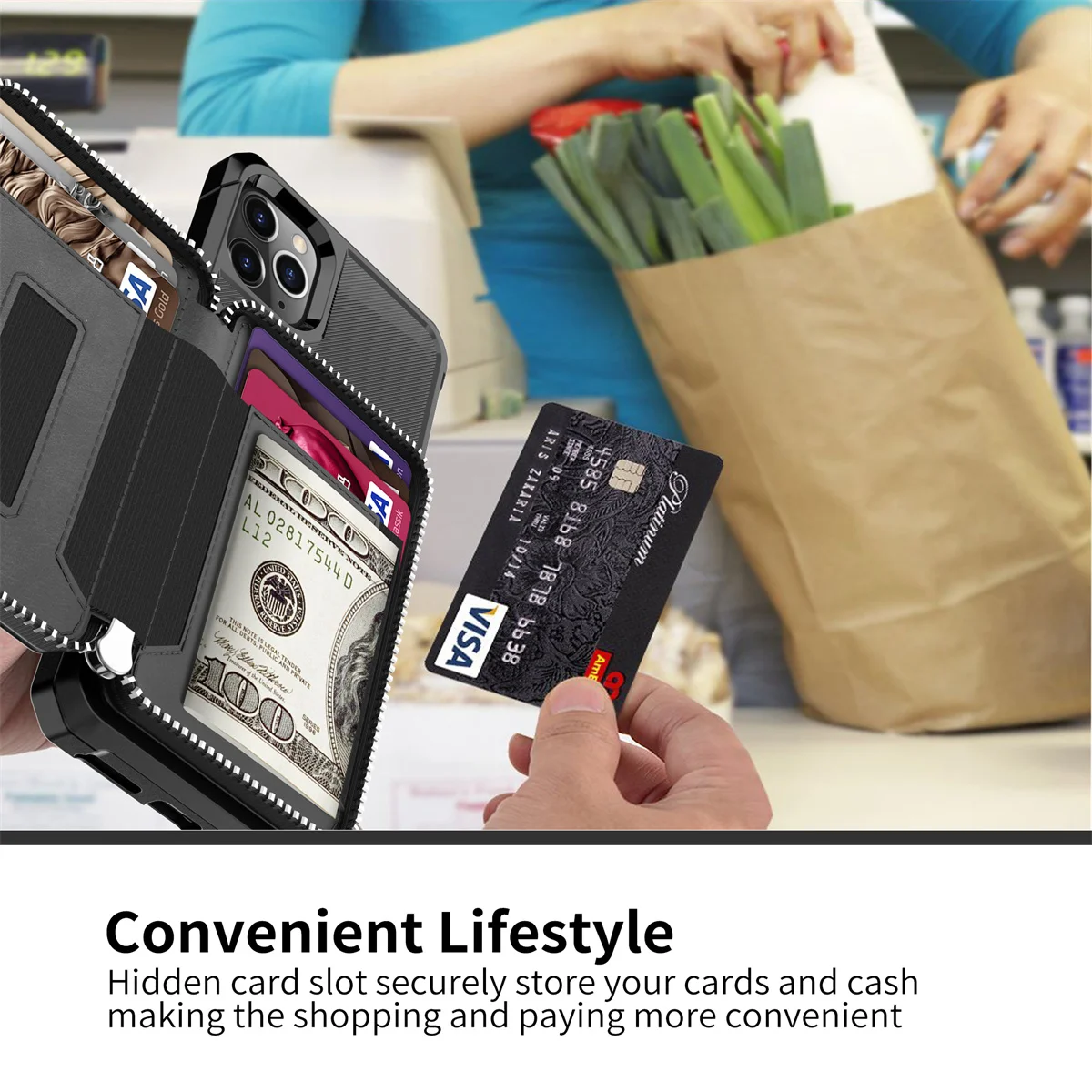 Luxury Zipper Purse Card Bag Wallet Case for iPhone 12 Pro Max 6s 7G 8 Plus SE 2020 XS XR XS Max 11 Pro 12 Mini Defender Cover