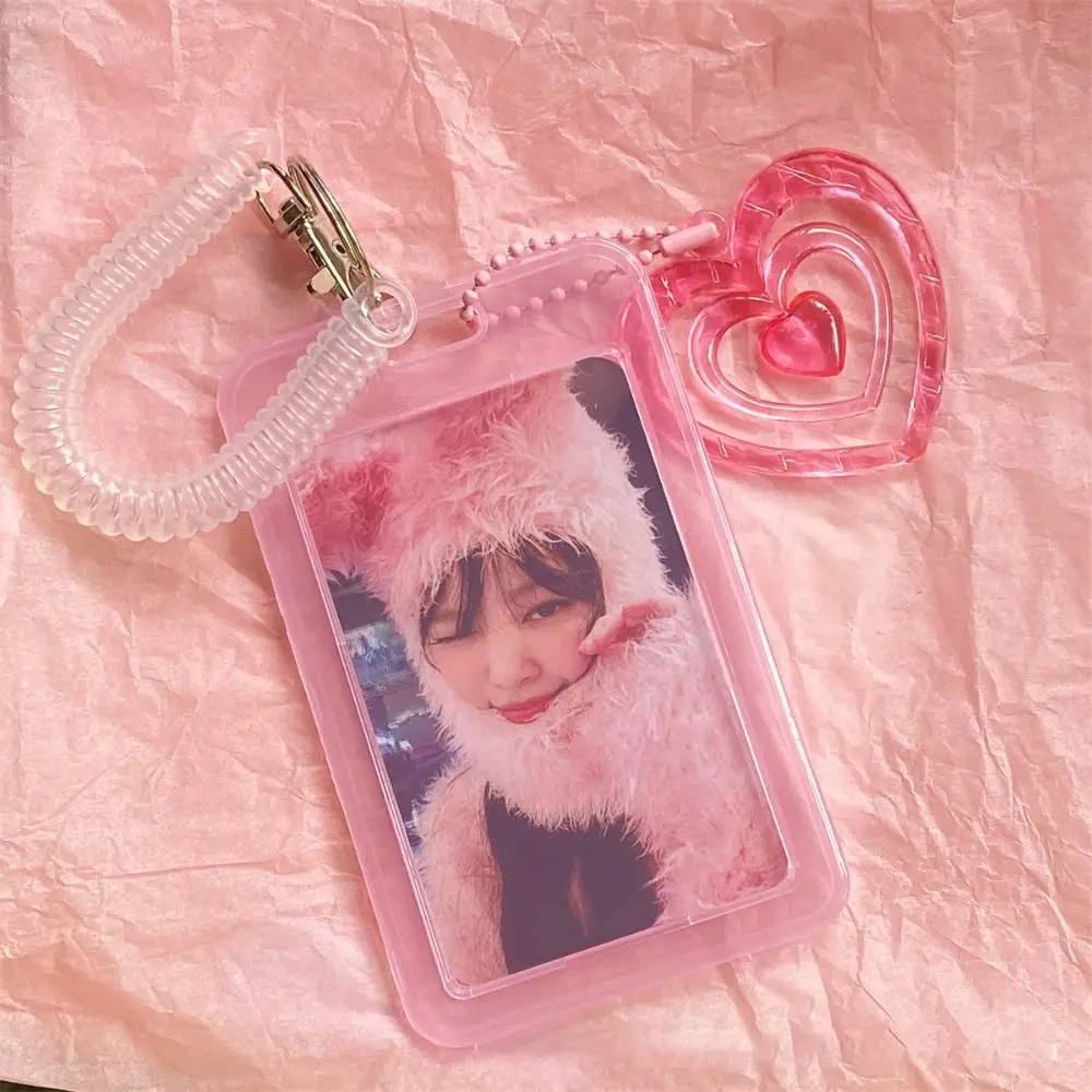 

2Pcs/set Simple Spring Rope Card Case Elegant Easy to Use Card Protective Cover Girls' Heart Heart Photocard Hold Bus Card