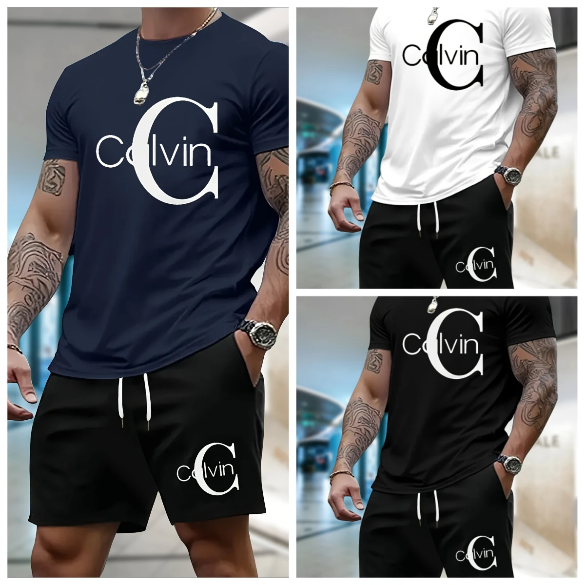 

25-26 Summer Hot-selling Fashion Trend Luxury Suit 3D Printing American Street Breathable Quick-drying T-shirt Shorts Set