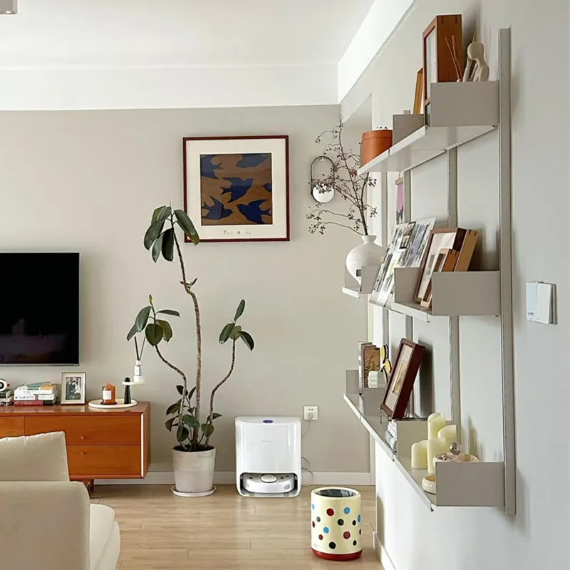 Industrial Iron Storage Shelf Modern Wall Mounted Rail Bookcase Multi-layer Living Room Display Rack Modular Floating Shelves