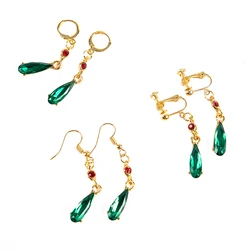 1Pair Moving Castle Earrings Howl Drop-Shaped Green Crystal Clip Earrings for Women Jewelry Temperament Accessories Gift