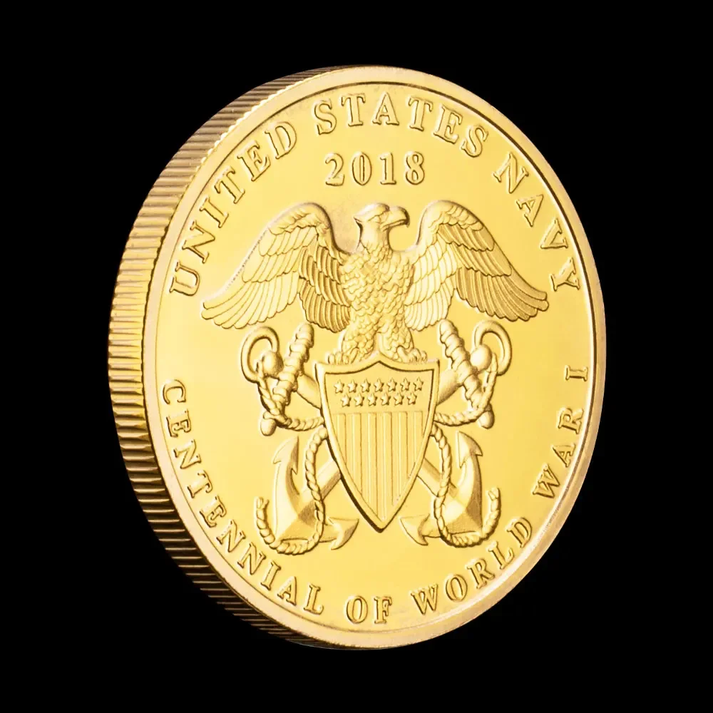 Over There Coinunited 2018 States Navy Centennial of World War I Collectible Coin Golden Plated Commemorative Coins