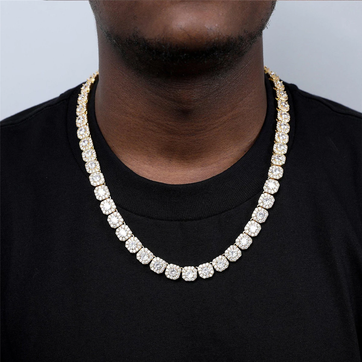 DUBSS Clustered Tennis Chain for Men Necklace Hip Hop Zirconia Copper Gold Color Fashion Rock Jewelry