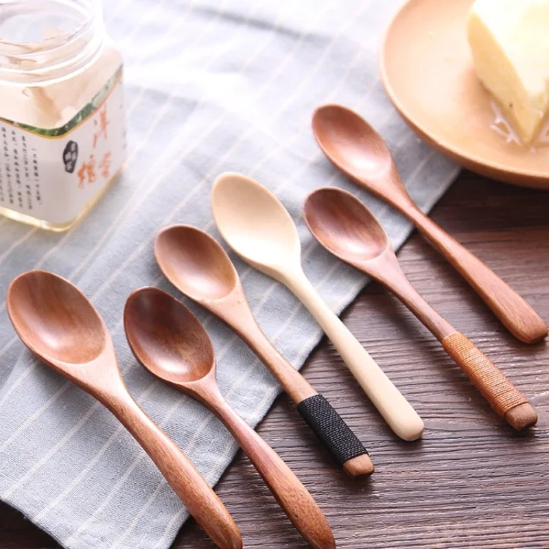 Japanese Small Wooden Spoon Kitchen Supplies Long Handled Solid Wood Tea Spoon Coffee Accessories Dessert Coffee Honey Spoon