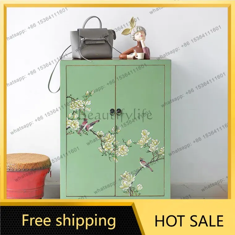 XX. New Chinese solid wood painted foyer, decorative entrance cabinet