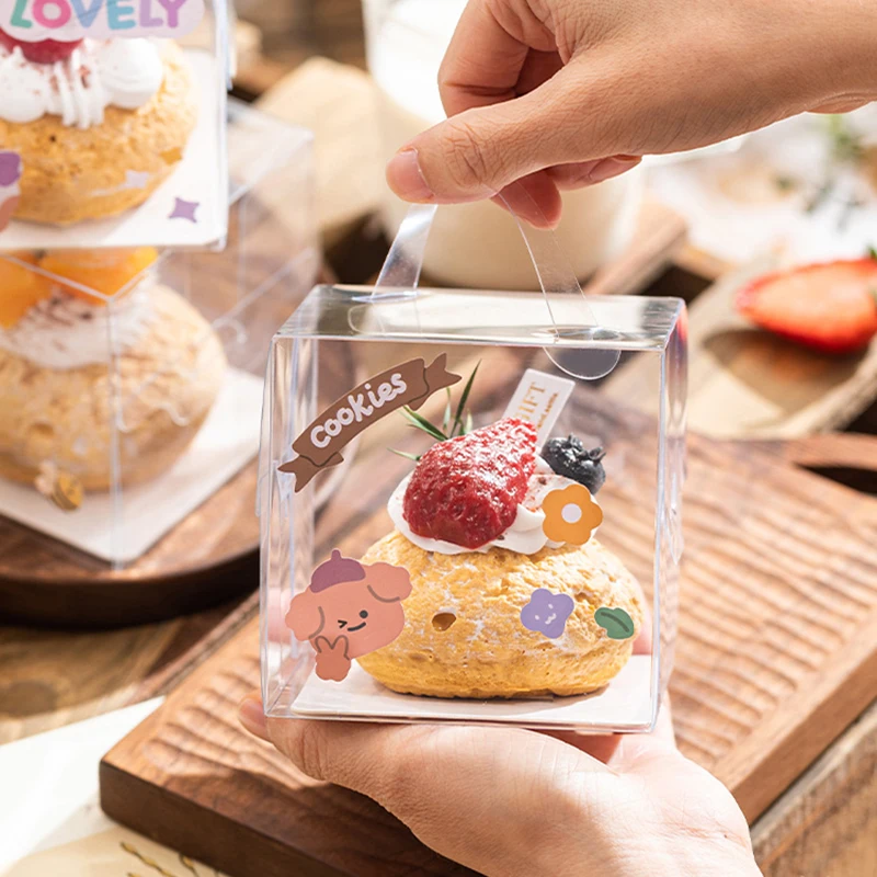 

Wrapping Container Western Cake Case Transparent Desert Packing Box Hand Carry Small Size Cubic Shape Candy Container 10pcs