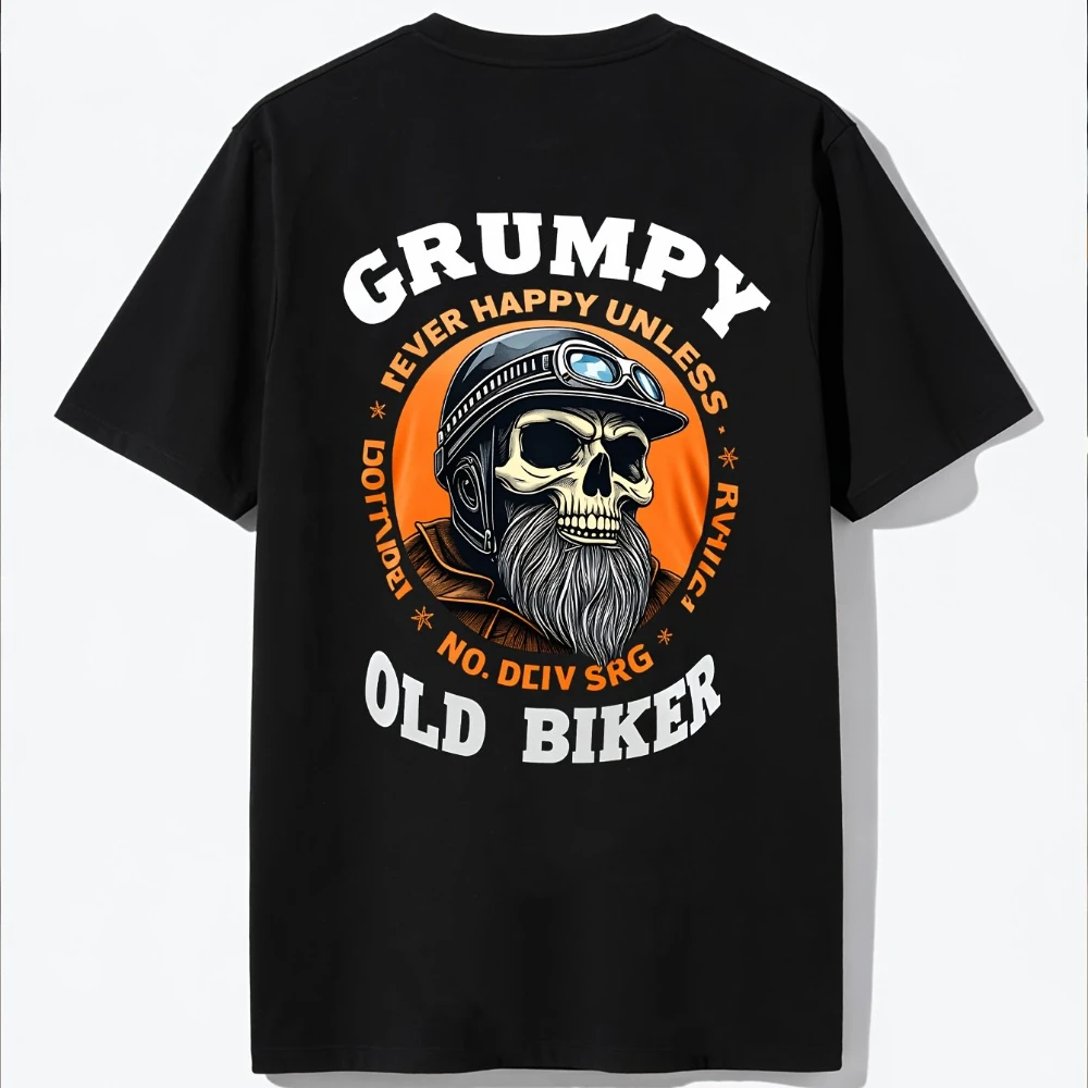 Men's 3D Motorcycle Biker Back Print T-shirt 100% Cotton Oversized Loose Fit Short Sleeve Men's T-shirts for Summer