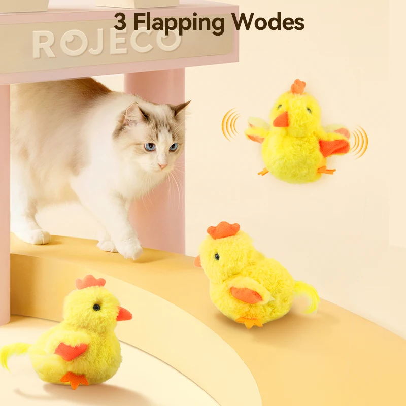 ROJECO Remote Control Flapping Chick Cat Toy Interactive Realistic Sound Rechargeable Fluffy Plush Kitten Pet Supplies