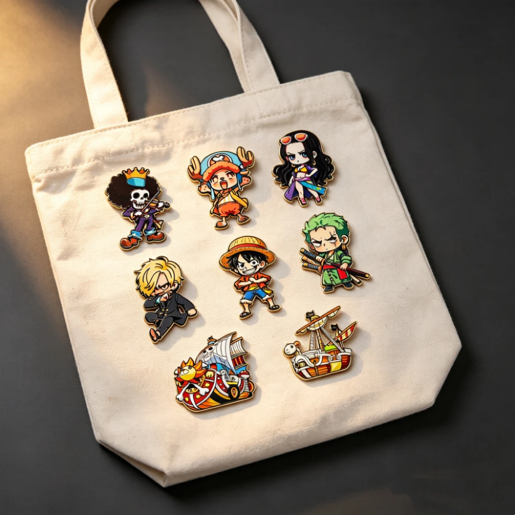 9PCS/set Anime Peripherals Straw Hat Pirates Ship Brooch LuFei Cosplay Bag Pin Accessories Jewelry For Fans Toys Gift view 4