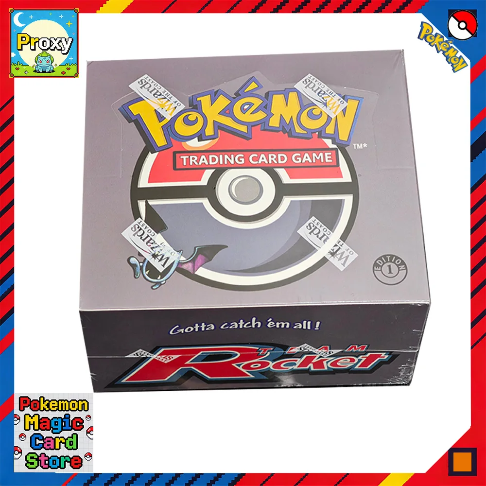 Caixa de Booster da 1ª Edição Team Rocket, Cartas Pokémon, Coleção Proxy, Jogos de Tabuleiro PTCG, Cartas Aleatórias de Giovanni, Meowth, Jessie, Lt.