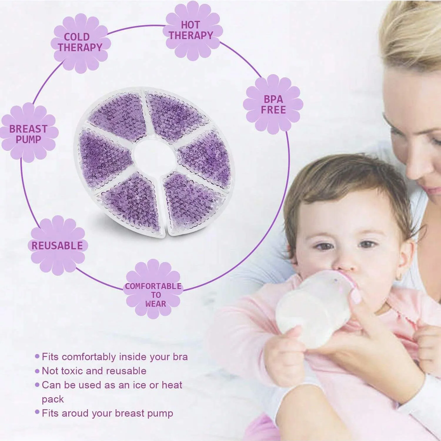 Hot Cold Gel Bead Breast Therapy Pack，Breast Ice Packs for Breastfeeding, Relief for Breastfeeding, Nursing Pain, Engorgement