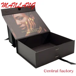 Custom  CustomWig Band Boxes Custom Logo Packaging Handmade Paper Magnetic Closure Folding Gift Boxes With Satin Handle Silk Box