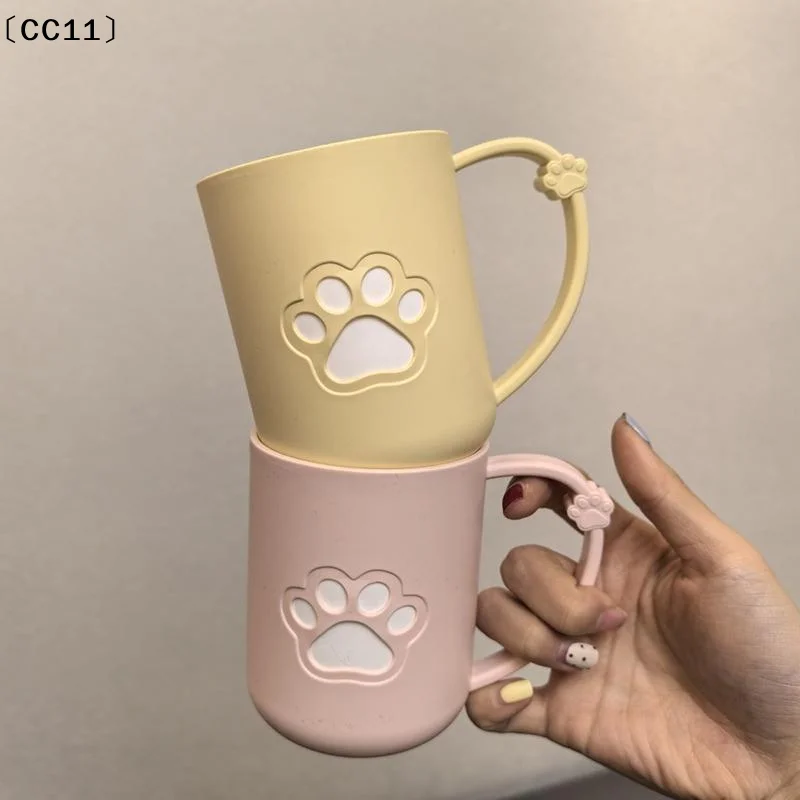 Cartoon Cat Paw Couples Plastic Mouthwash Toothbrush Cup With Handle Home Bathroom Tumblers Portable Toothbrush Holder〔CC11〕