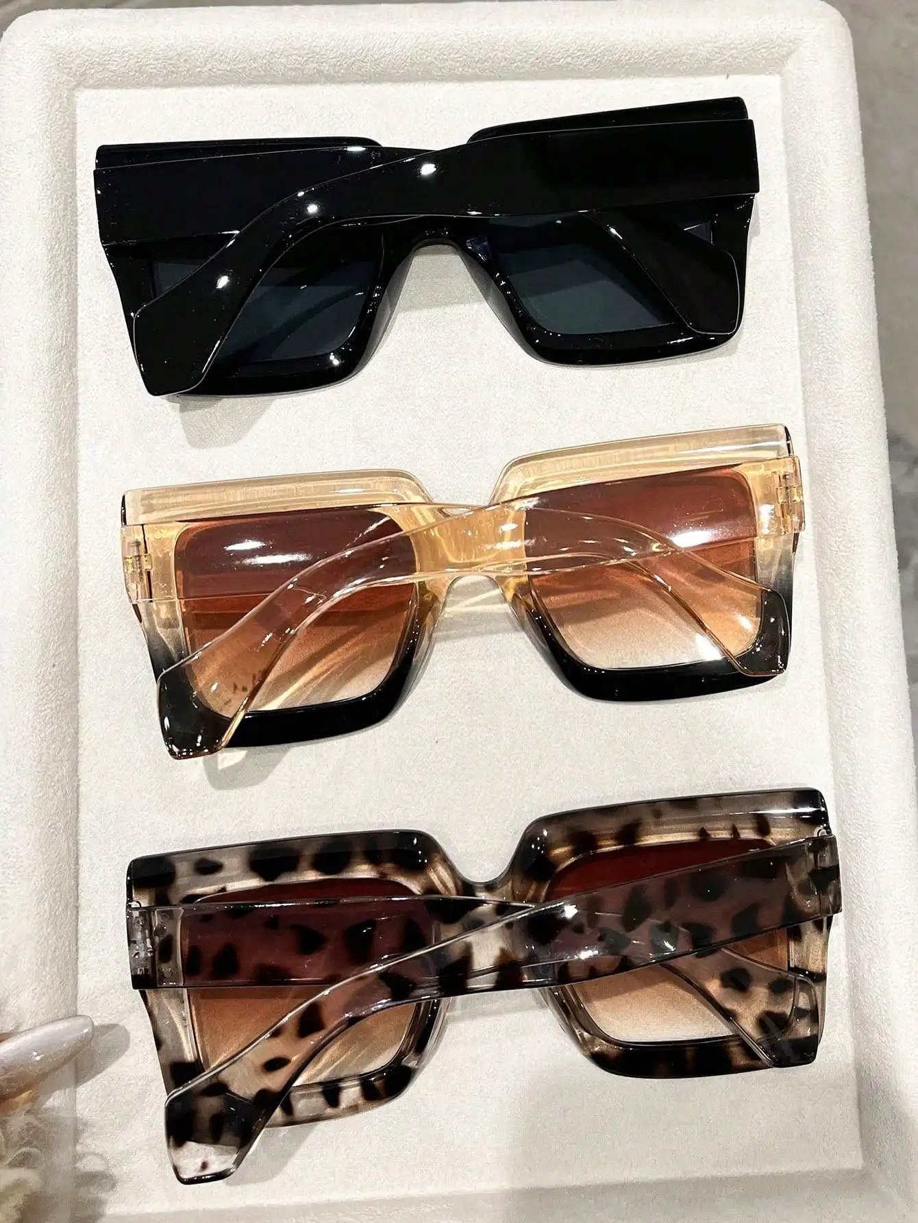 3pcs Oversized Geometric Leopard Print Full Frame Retro Glasses Set, Classic For Parties, Outdoor Travel, Festivals, Street Photography