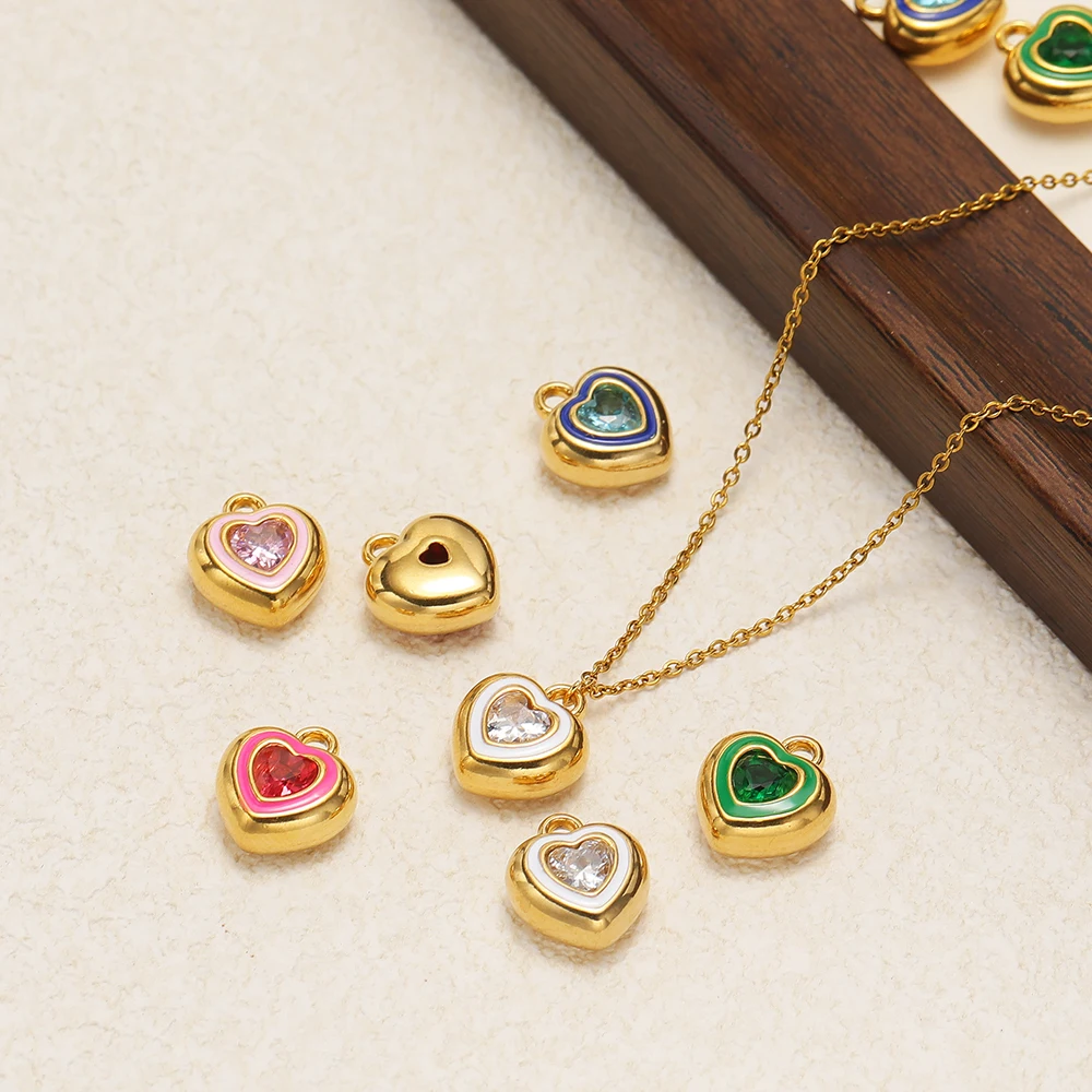 4Pcs Gold Plated Stainless Steel Enamel Heart Charms Zircon Pendants for DIY Crafts Jewelry Making Necklace Earrings Accessories - Image 5