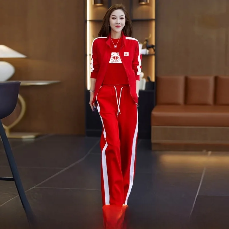 

Red Ghost Step Dance Casual Sports Set Women's Dancing T Fitn Square Dance Outfit Performance Costume Breathable Cotton