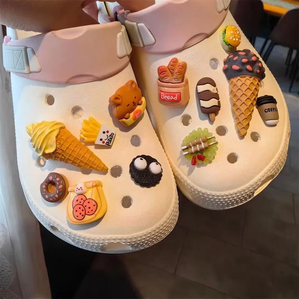 New Dessert 3D Simulation Ice Cream Charms Shoe Accessories DIY Detachable Pizza Cake Clogs Children's Sandals Buckle