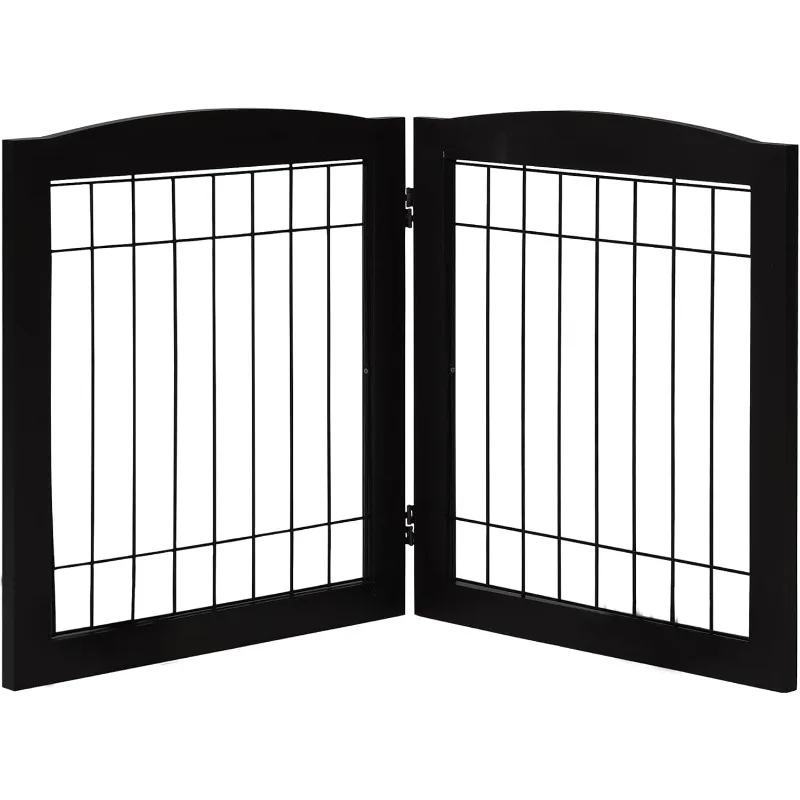 

Dog Gate Indoor Freestanding,Wire Pet Gate Foldable Wooden Dog gate for doorways, Stairs and hallways, Black,24" Height-2 Panels