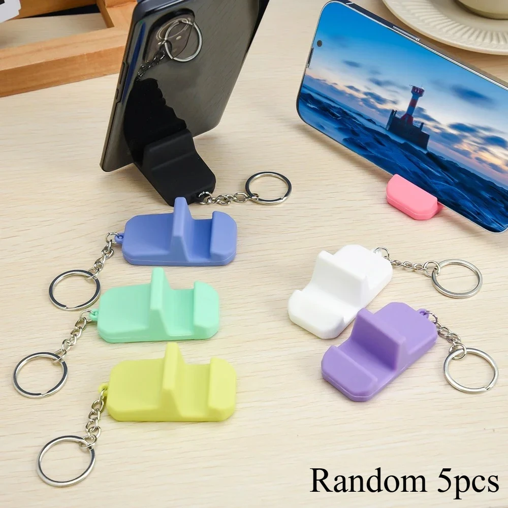 5pcs Portable Keychain Pendant Mobile Phone Holder Stand Creative Keyring Lightweight Mini Desk Cellphone Support