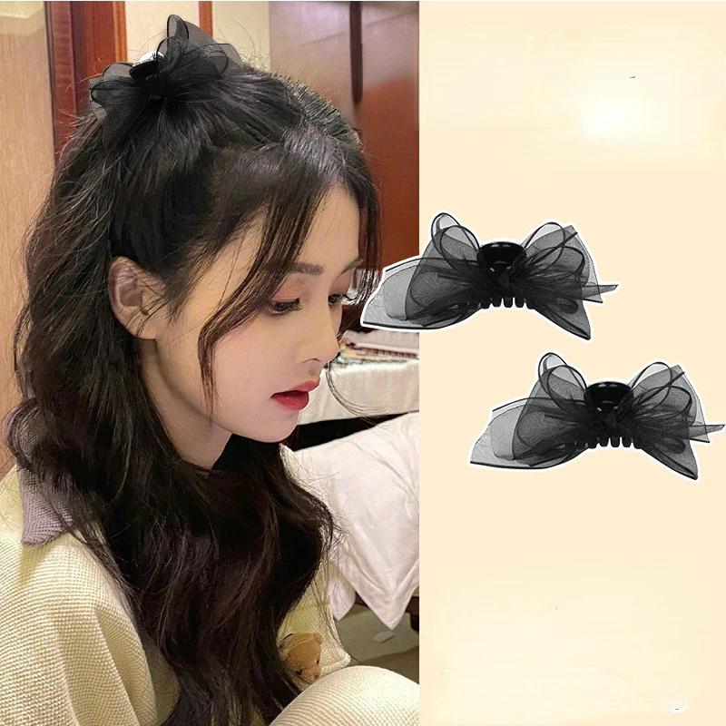 Pinza para el pelo con lazo de gasa coreana, pinza elegante para el pelo, pasadores, accesorios para el cabello para niña, 1 unidad