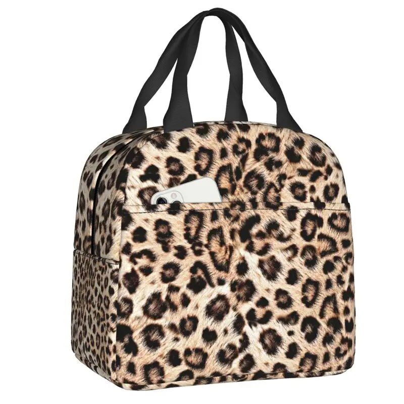 Leopard Print Insulated Lunch Bags for Women Animal Skin Resuable Thermal Cooler Food Lunch Box Work School Travel