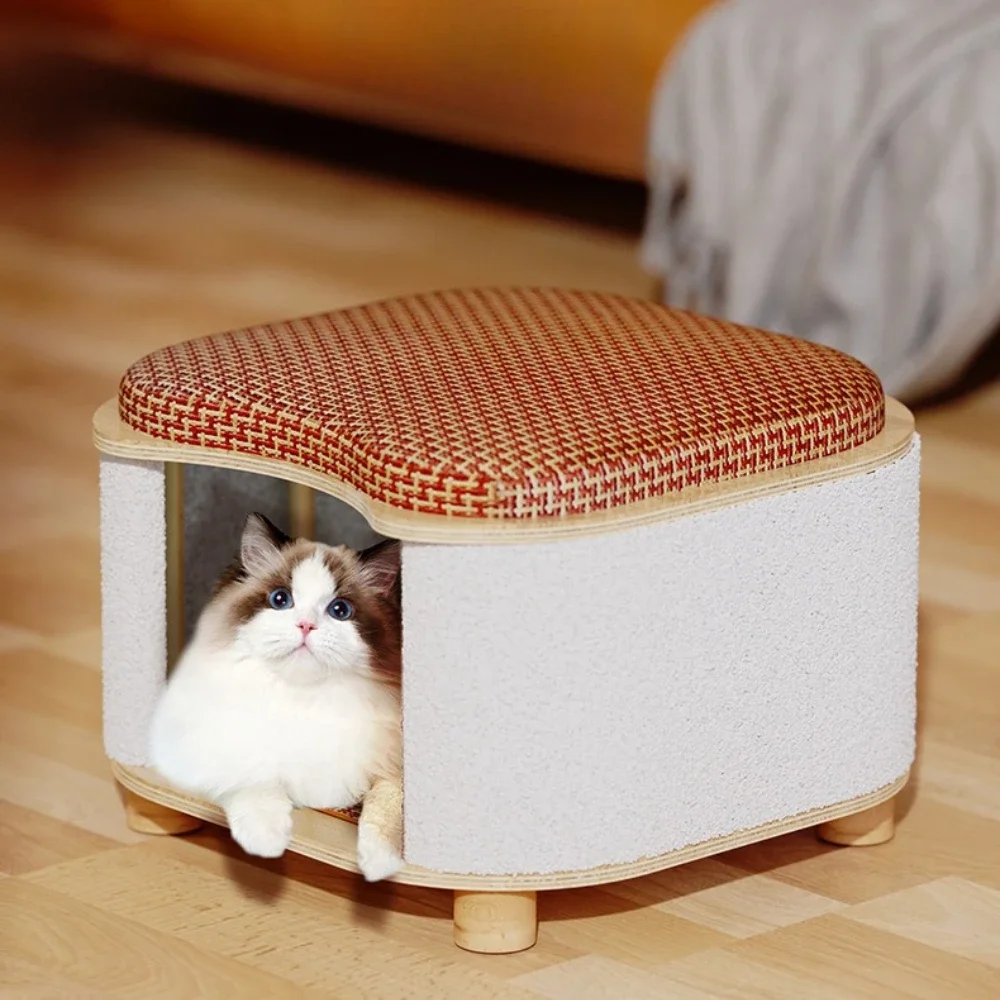 2-in-1 Stool Cat House Human-Pet Shared Cats Bed Stool Multi-Functional Pets Furniture Cat Supplies for Indoor Cats & Home Decor