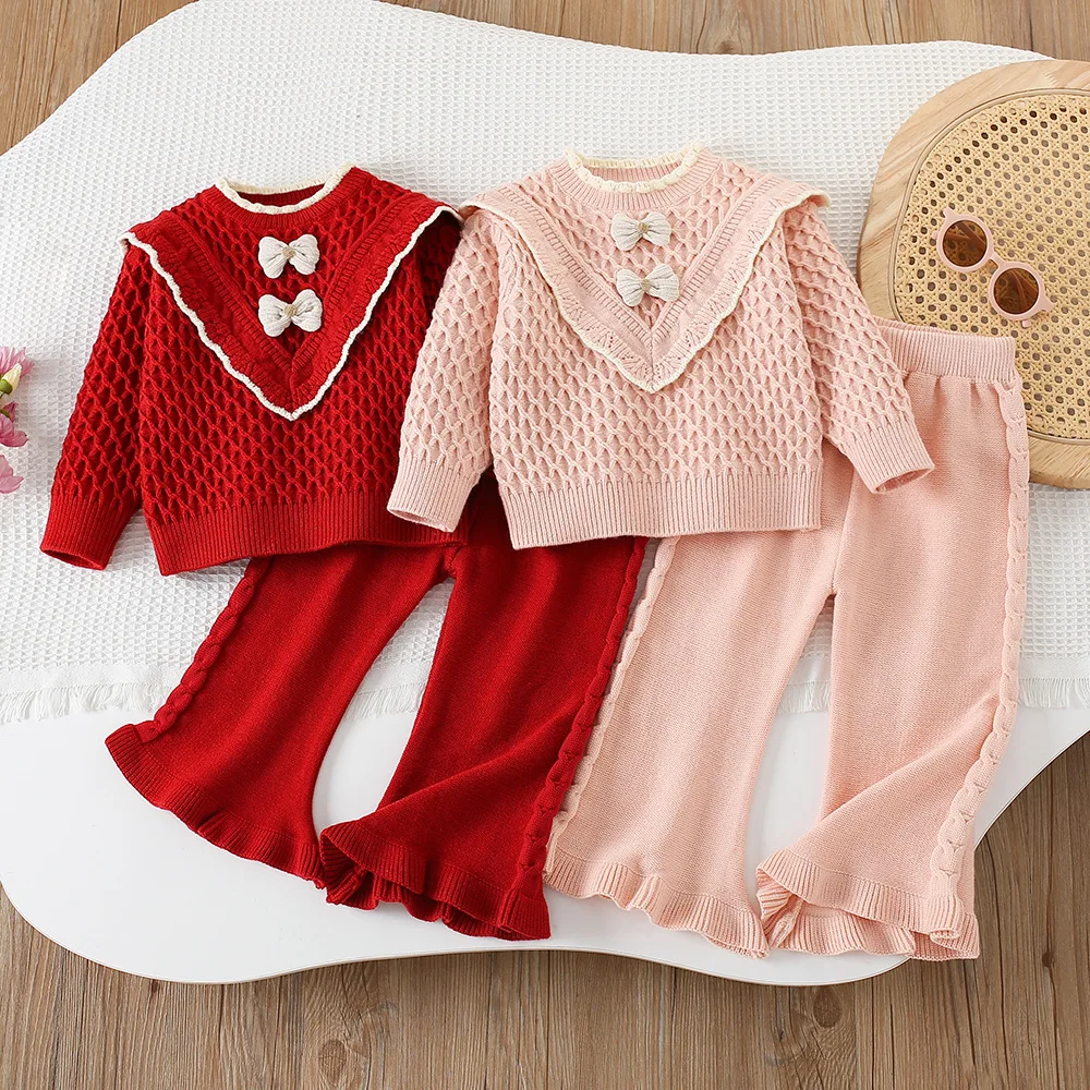 

Girls Knitted Clothes Sets Spring Autumn 2025 Children Woolen Jersey Sweaters Tops Pants 2pcs Princess Suit For Baby Outfits Kid