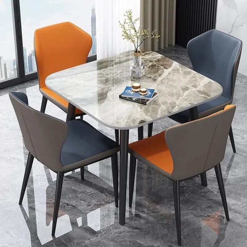 Nordic imported glossy rock slab dining table square small apartment leisure reception negotiation table net household