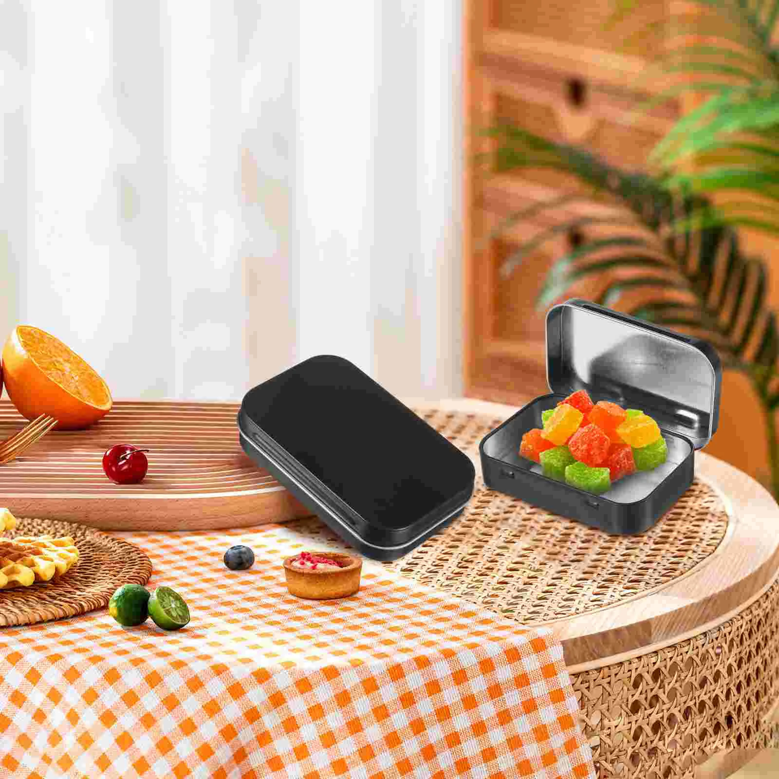 4 Pcs Metal Tin Box 4pcs (black) Boxes Small Empty Storage Containers Clothes Drawer