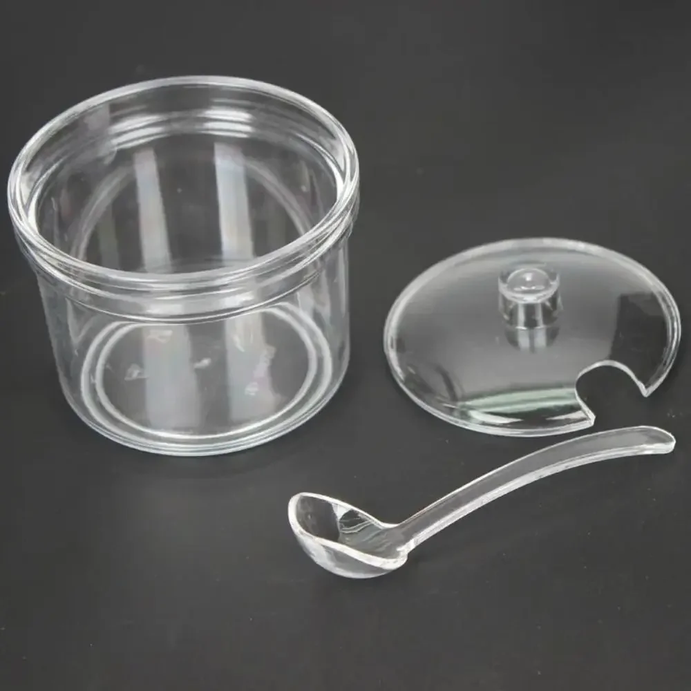Acrylic Sugar Bowl with Spoon and Lid Transparent Visible Anti-Fall Seasoning Jar Dining Table Condiment Container Home Storage