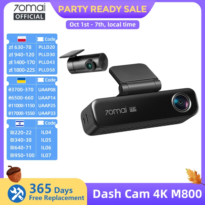 70mai Dash Cam 4K M800 eMMC 128GB HDR Built-in GPS ADAS 24H Parking Monitor LTE 4G Compatible Voice Control Car DVR 70mai M800