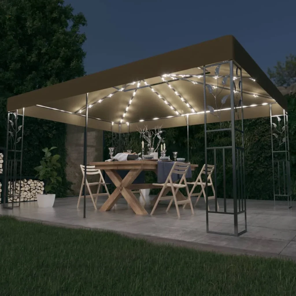 Vidaxl Gazebo With Double Roof&Led String Lights 3X4 M Taupe Outdoor Products Sunshade And Rainproof