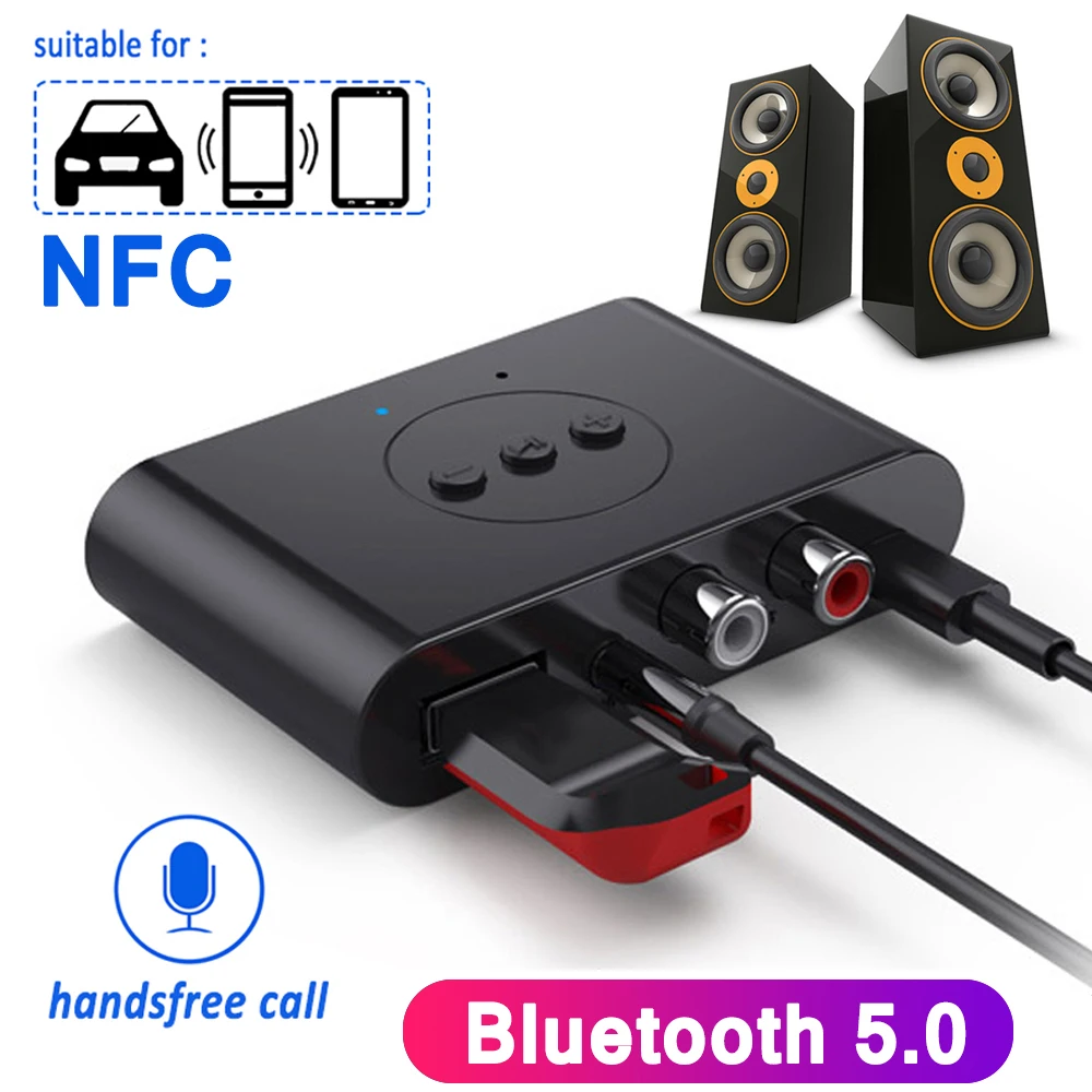 Wireless Audio Adapter Receiver Transmitter Bluetooth 5.0 NFC RCA 3.5mm Jack AUX Stereo with Mic For Headphones Car Amplifier