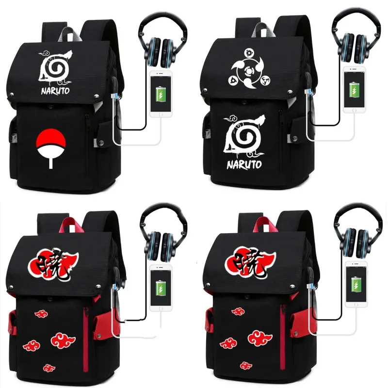 

Back To School Backpack Anime Naruto Uzumaki Backpack Sharingan Teen Boys Student Schoolbag Sasuke Men Leisure USB Travel Bags