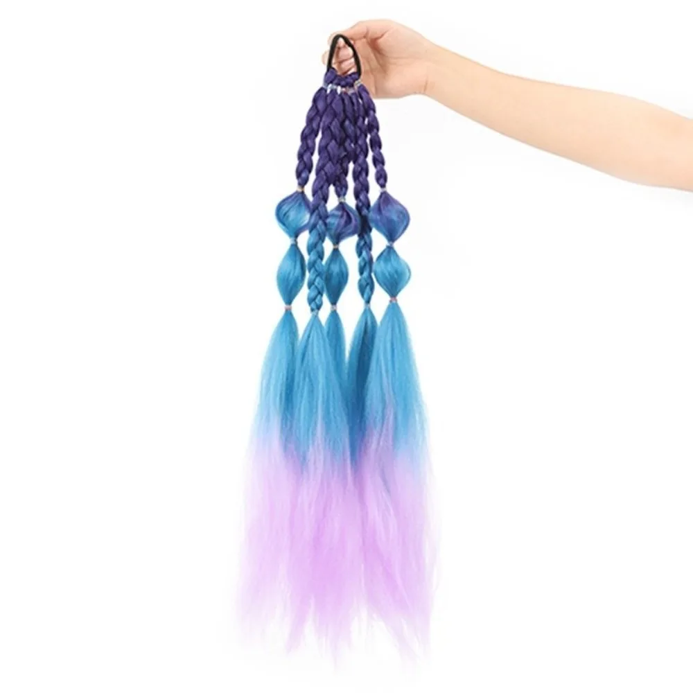 Vibrant Colorful Braided Wigs Multicolored Gradient Twist Bubble Braid Ponytail Handmade Gradient Braided Hair Hair Accessories