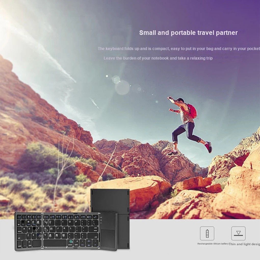 Folding Keyboard Rechargeable Wireless Laptop Keypad Foldable Design Convenience Multipurpose Sweet Gift Black