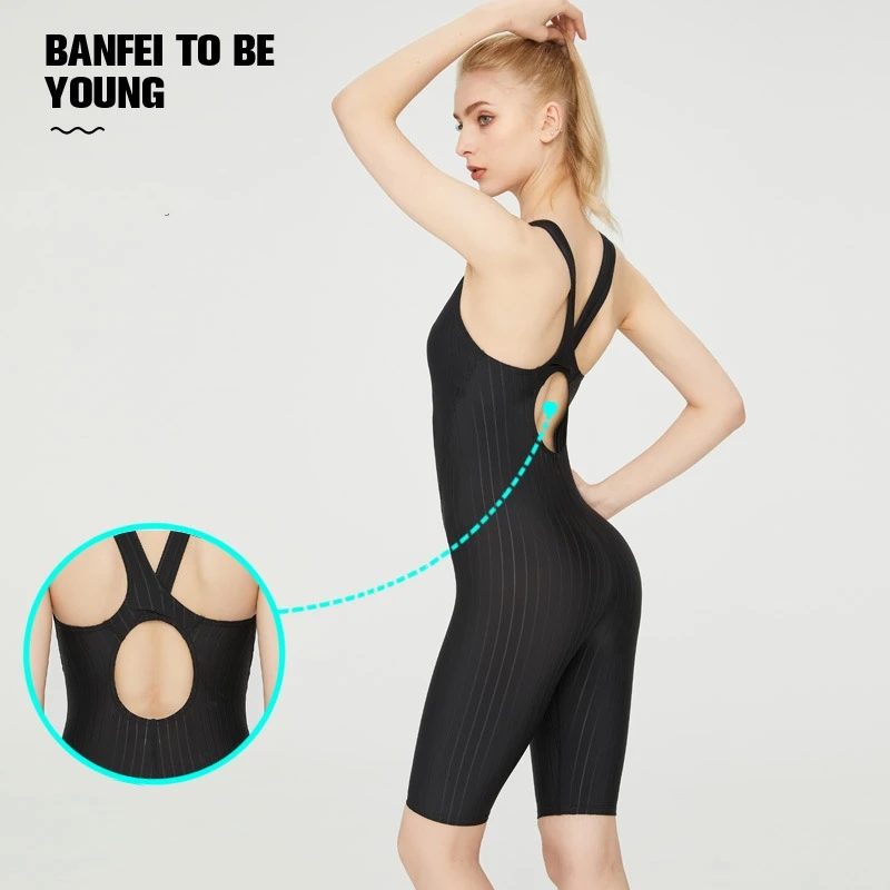 Women One Piece Sharkskin WaterProof Knee Length Surfing SwimWear Female Sexy Push Up Competitive Quick-Dry Bathing SwimSuit - Image 5