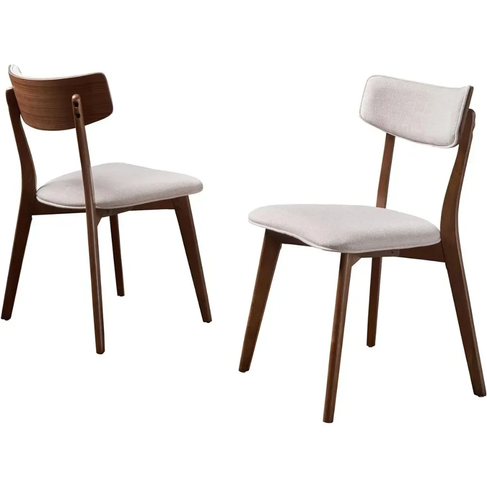 Ensemble de chaises de salle à manger modernes du milieu du siècle, beige clair, naturel, cadre en bois de caoutchouc, design en solution, brochure, 2 pièces