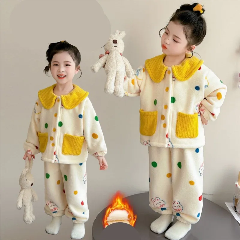 Girls' Long Sleeve Autumn/Winter Pajama Set 2026 New Top Pants 2-piece Set Children's Korean Cute Cartoon Home Clothes Set LI907